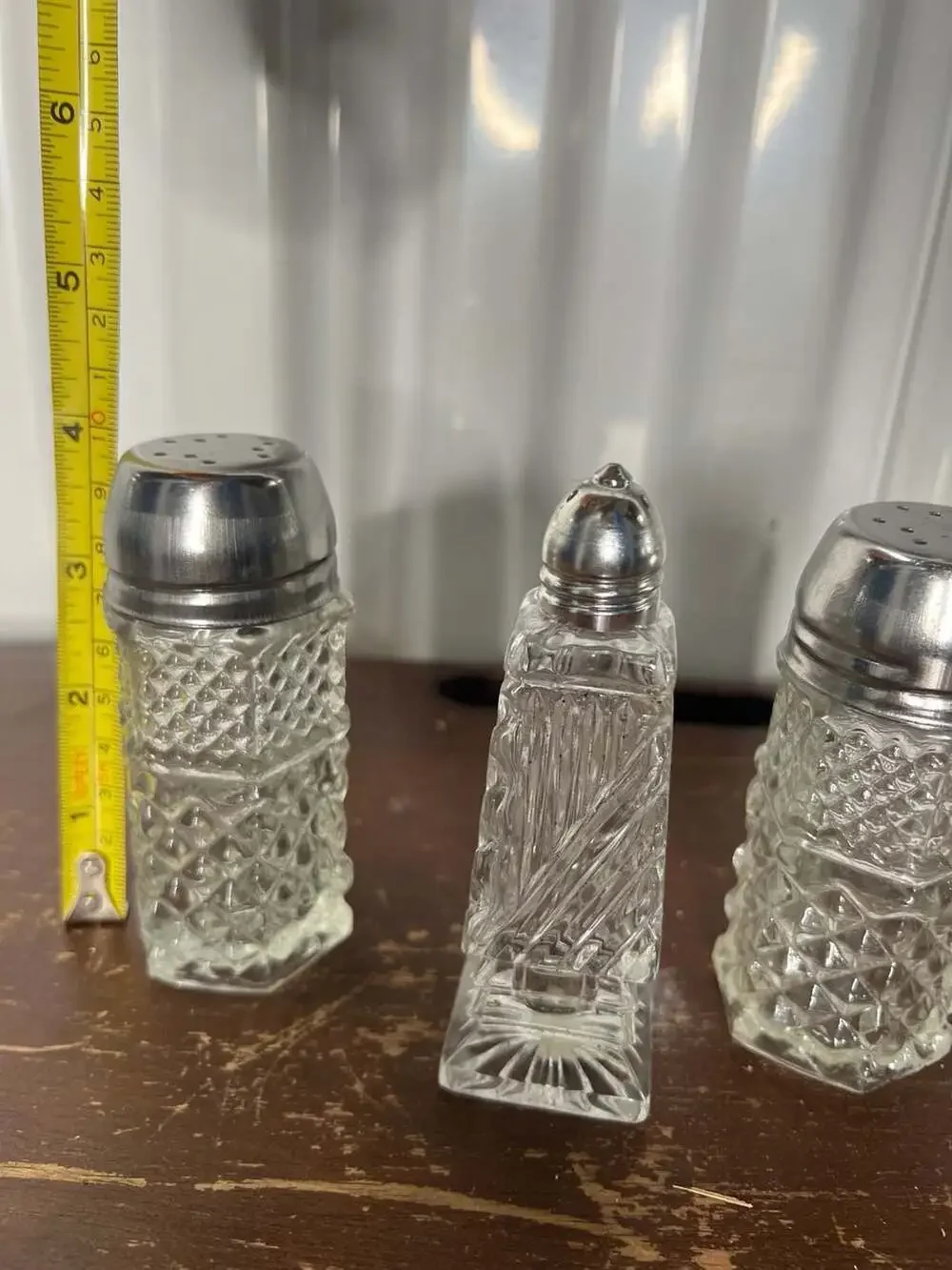Vintage Cut Crystal Salt and Pepper Shakers Set with Metal Tops Made in Japan